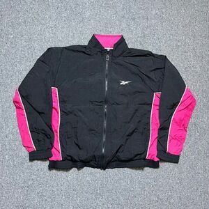 Vintage Reebok Windbreaker Jacket Size S Black Pink Colorblock Track 90s Y2K